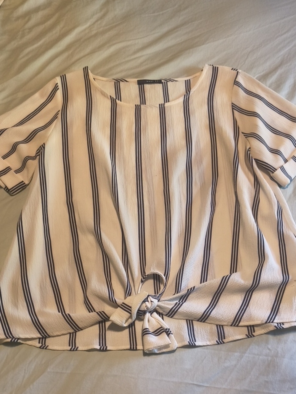 West Kei Cream and Black Striped Tie-Front Blouse